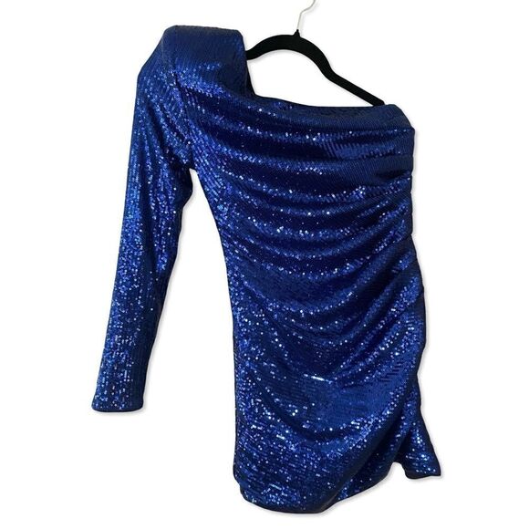 NBD Marceline Mini Dress blue cobalt sequin one shoulder party Revolve sz S - Picture 4 of 11